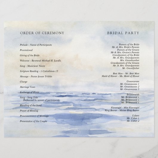 Hochzeitsfeier für Ocean Beach Watercolor (Rückseite)