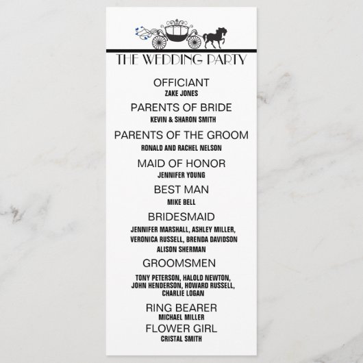 Hochzeitsfeier für Pferde und Buggy Programm (Rückseite)