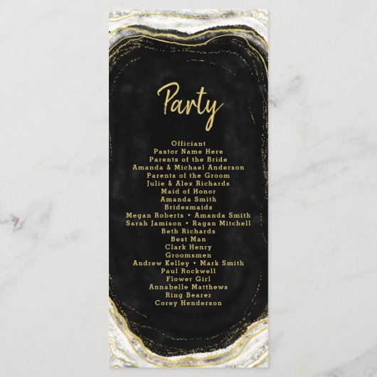 Hochzeitsfeier für Schwarz-weiß- und Goldgeode Programm (Rückseite)