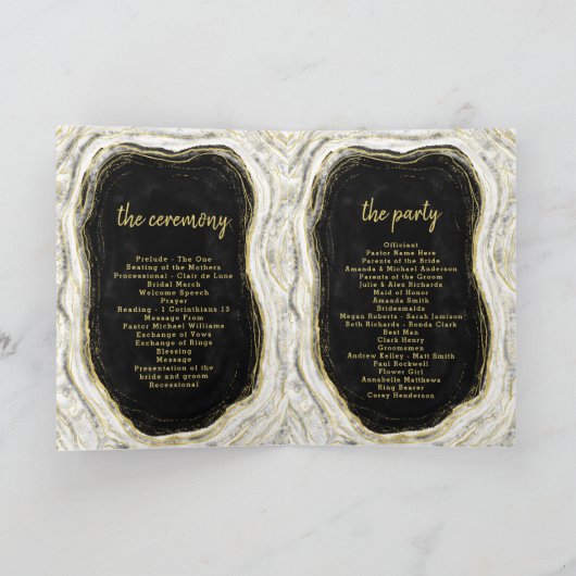 Hochzeitsfeier für Schwarz-weiß- und Goldgeode Programm (Innenseite)