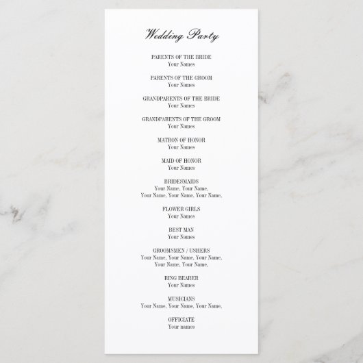 Hochzeitsfeier für Schwarzweiß Programm (Rückseite)