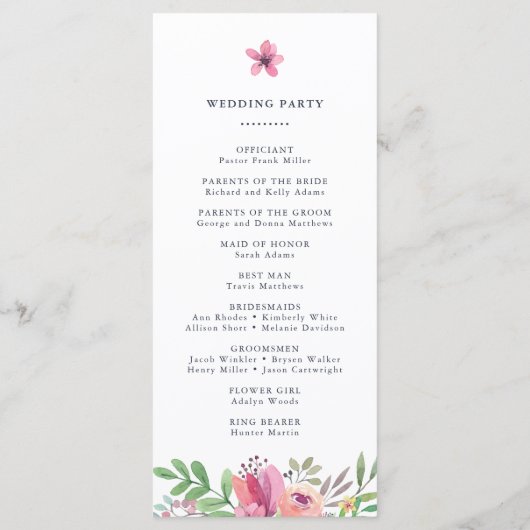 Hochzeitsfeier für Wasserfarben Programm (Rückseite)