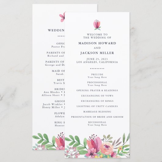 Hochzeitsfeier für Wasserfarben Programm (Vorne/Hinten)