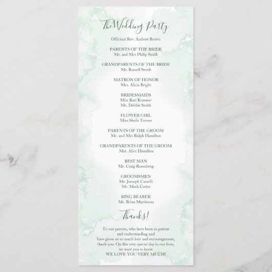 Hochzeitsfeier für Wasserfarben Programm (Rückseite)