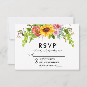 Hochzeitsfeier für Wasserfarben-Sonnenblumen RSVP Karte