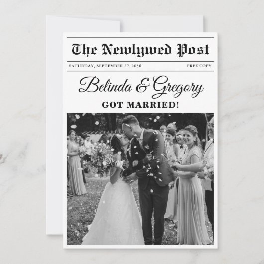 Hochzeitsfeier für Zeitungen - Schwarz-Weiß-Foto Dankeskarte (Vorderseite)