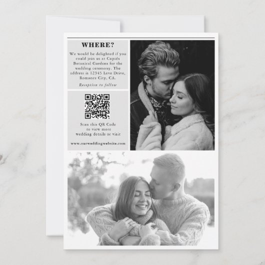 Hochzeitsfeier für Zeitungen - Schwarz-Weiß-Foto Einladung (Rückseite)