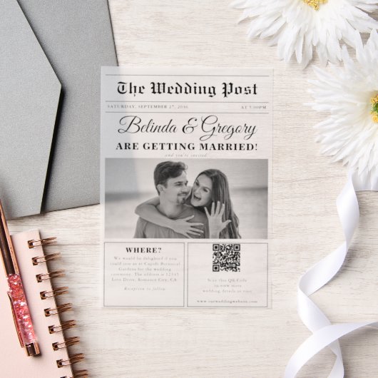 Hochzeitsfeier für Zeitungen - Schwarz-Weiß-Foto Pergament Einladungen (Hochzeit)