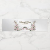 Hochzeitsfeier Geschenk Rosa Blütensilber Elegant Wasserflaschenetikett (Einzelnes Label)