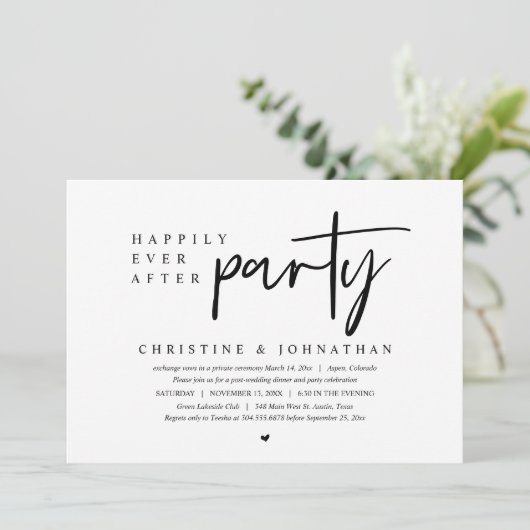 Hochzeitsfeier, glücklicherweise immer nach dem Pa Einladung (Stehend Vorderseite)