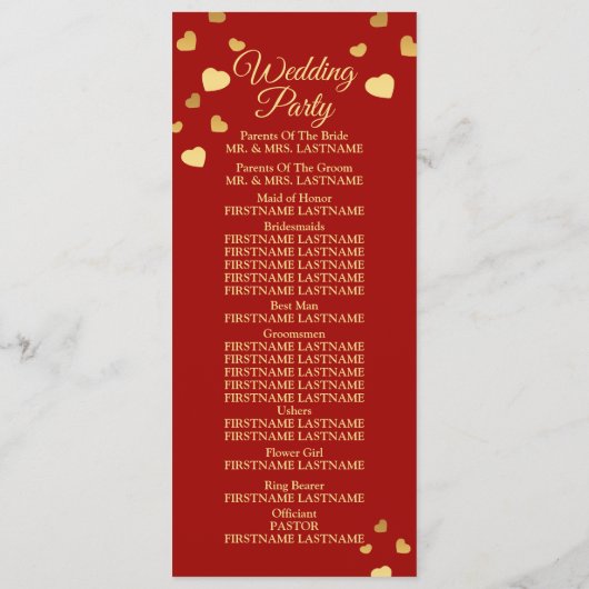 Hochzeitsfeier Golden Birds Hearts Red Shiny Programm (Rückseite)