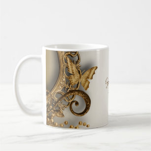 Hochzeitsfeier Golden Floral Schmetterling Vintage Kaffeetasse