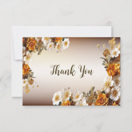 Hochzeitsfeier Golden Orange Weiße Blume Rustikal Dankeskarte