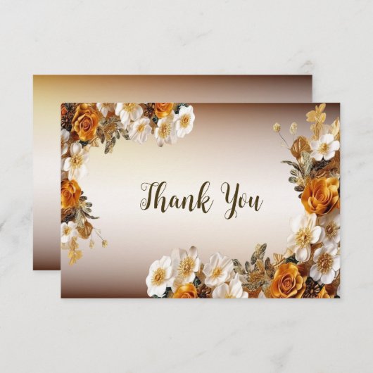 Hochzeitsfeier Golden Orange Weiße Blume Rustikal Dankeskarte (Vorne/Hinten)