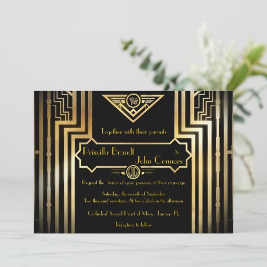 Hochzeitsfeier, großartiger Gatsby Einladung (Stehend Vorderseite)