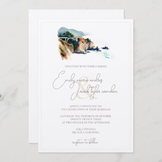 Hochzeitsfeier - Grosser Sur in Wasserfarbe Einladung (Vorne/Hinten)