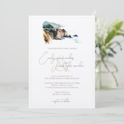 Hochzeitsfeier - Grosser Sur in Wasserfarbe Einladung (Stehend Vorderseite)