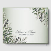 Hochzeitsfeier Grün Blätter Schwarzes Olive Elegan Gästebuch (Rückseite)