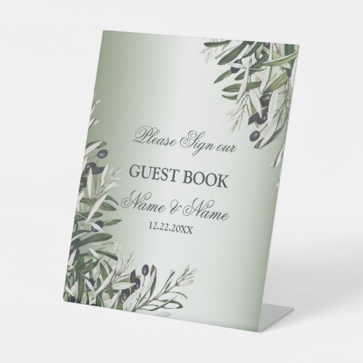 Hochzeitsfeier Grün Blätter Schwarzes Olive Elegan Sockelschild (Vorderseite)