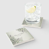 Hochzeitsfeier Grün Blätter Schwarzes Olive Elegan Steinuntersetzer (Seitenansicht)