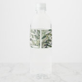 Hochzeitsfeier Grün Blätter Schwarzes Olive Elegan Wasserflaschenetikett (Rückseite)