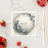 Hochzeitsfeier Grün Lila Blätter Rustikales Elegan Serviette (Beispiel)