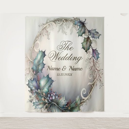 Hochzeitsfeier Grün Lila Blätter Rustikales Elegan Wandteppich (Vorderseite)