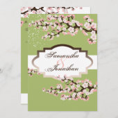 Hochzeitsfeier Grüne Kirschblüte Einladung (Vorne/Hinten)