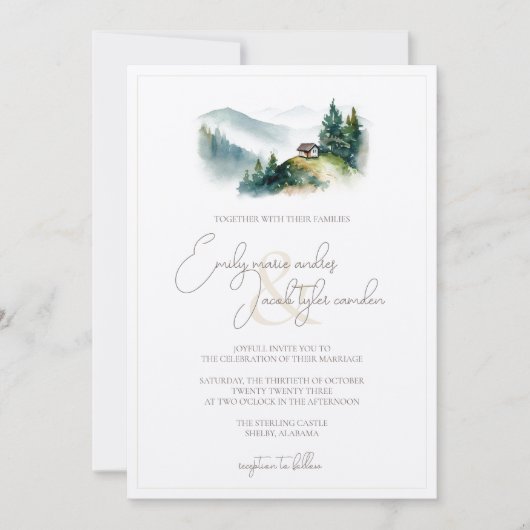 Hochzeitsfeier - Hütte in Wasserfarbe Einladung (Vorderseite)