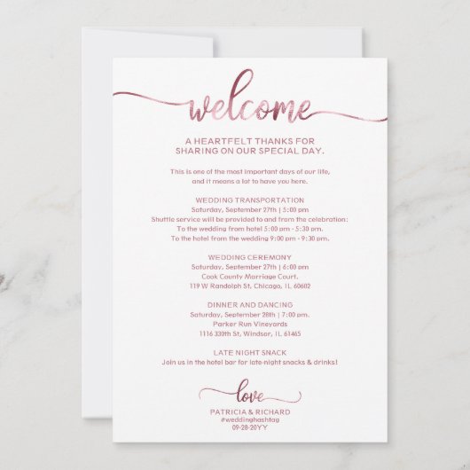 Hochzeitsfeier Icon Chic Script Hochzeit Begrüßung Einladung (Rückseite)