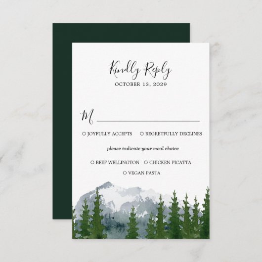 Hochzeitsfeier im Bergwald mit Wahlkarte RSVP Karte (Vorne/Hinten)