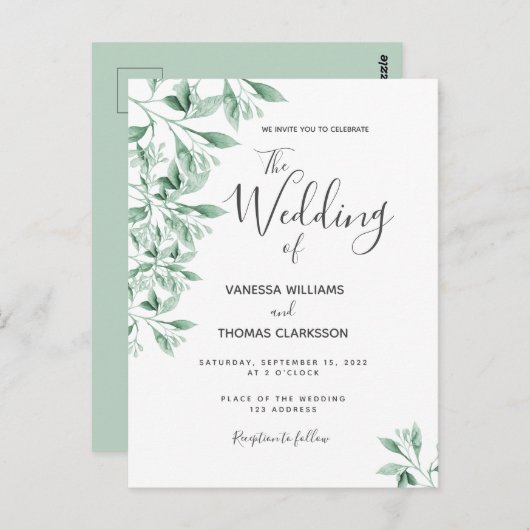 Hochzeitsfeier im botanischen Grünen Postkarte (Vorne/Hinten)