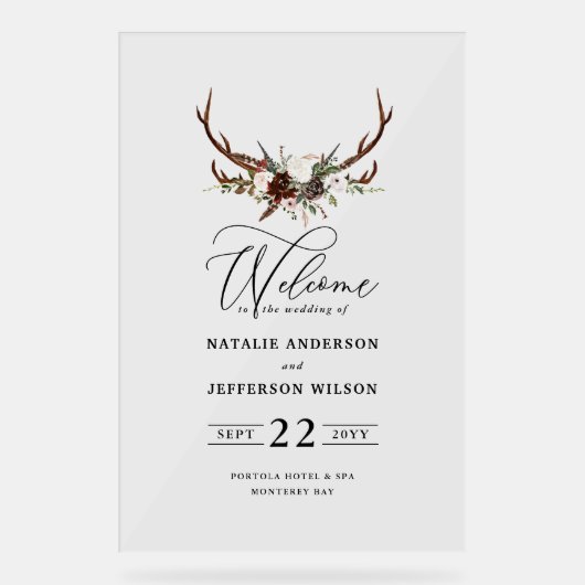 Hochzeitsfeier im Burgund Acrylschild (Vorderseite)