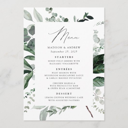 Hochzeitsfeier im Grünen Menükarte (Vorderseite)