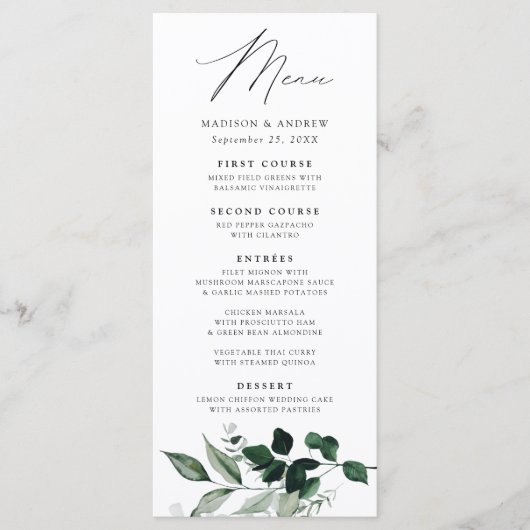 Hochzeitsfeier im Grünen Menükarte (Vorderseite)