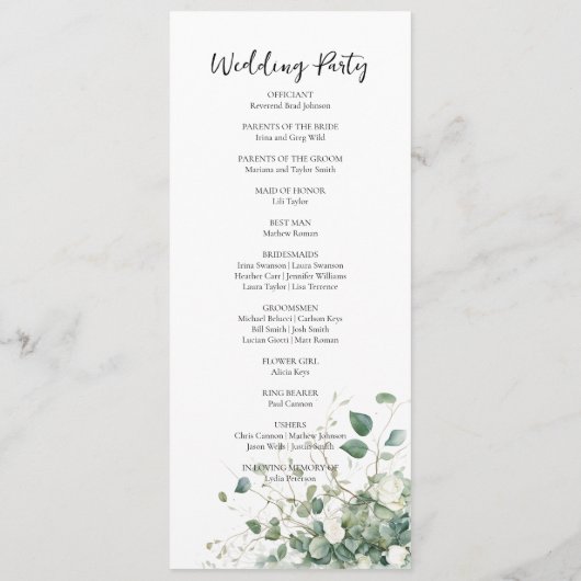 Hochzeitsfeier im Grünen Programm (Rückseite)