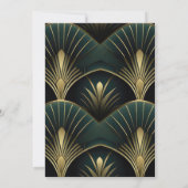 Hochzeitsfeier im Grünen und Gold Art Déco Einladung (Rückseite)