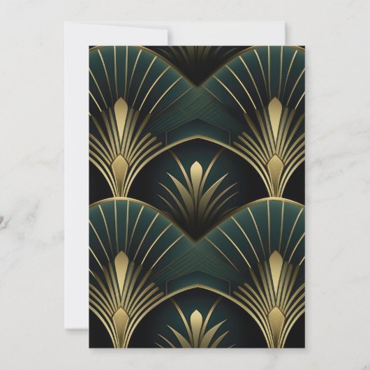 Hochzeitsfeier im Grünen und Gold Art Déco Save The Date (Rückseite)