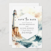 Hochzeitsfeier im Leuchtturm "Ocean Romance" Save The Date (Vorne/Hinten)