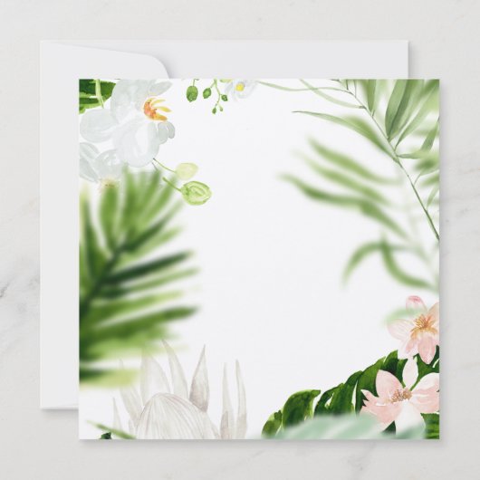 Hochzeitsfeier im tropischen Blumenkranz Save The Date (Rückseite)