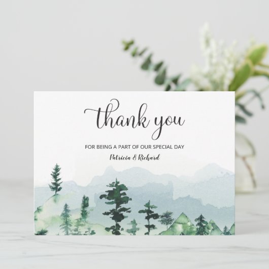 Hochzeitsfeier im Wasserfarbenwald im Freien Danke (Stehend Vorderseite)