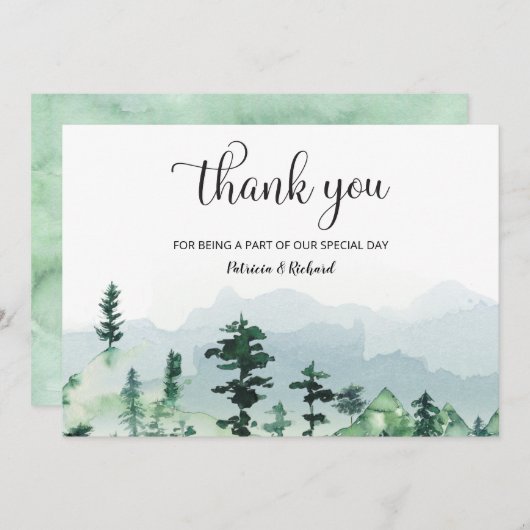 Hochzeitsfeier im Wasserfarbenwald im Freien Danke Einladung (Vorne/Hinten)