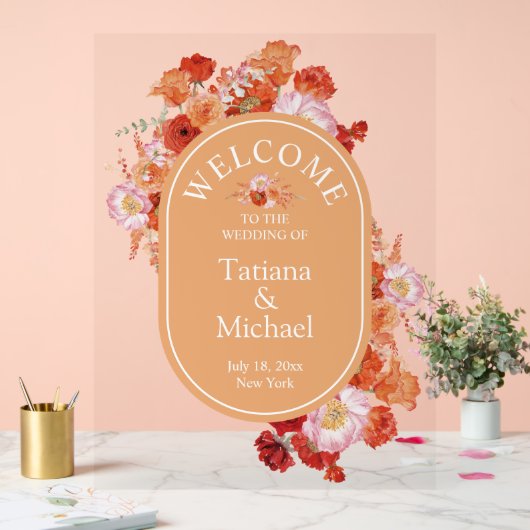 Hochzeitsfeier in Aquarellorange Acrylschild (Hochzeit)