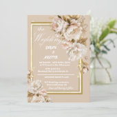 Hochzeitsfeier in Beige und Rosa Einladung (Stehend Vorderseite)