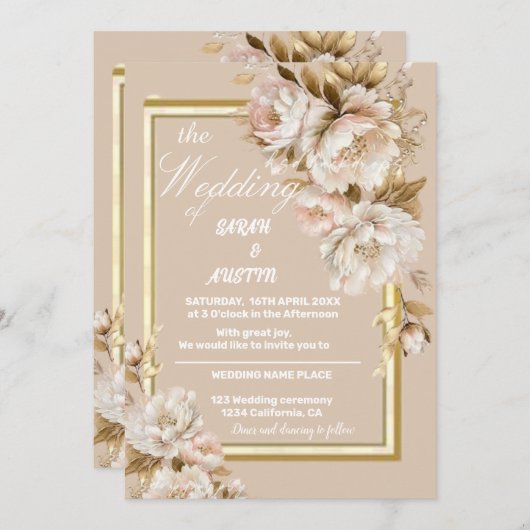 Hochzeitsfeier in Beige und Rosa Einladung (Vorne/Hinten)