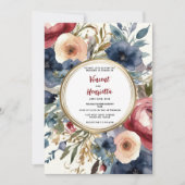 Hochzeitsfeier in blau-bordeauxrot einladung (Vorderseite)