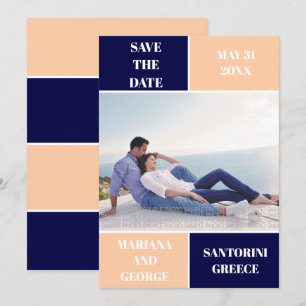 Hochzeitsfeier in blau pfirsichfarbenem Block Datu Save The Date