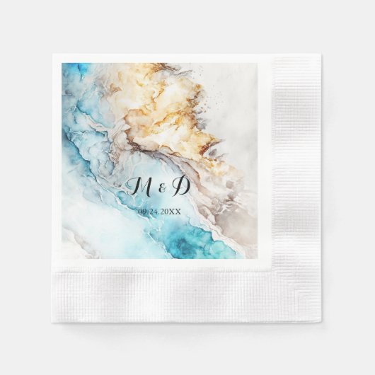 Hochzeitsfeier in Blau und Gold Serviette (Vorderseite)