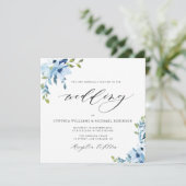 Hochzeitsfeier in Blau und Weiß Einladung (Stehend Vorderseite)