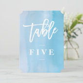 Hochzeitsfeier in Blauer Wasserfarbe Tischnummer (Stehend Vorderseite)
